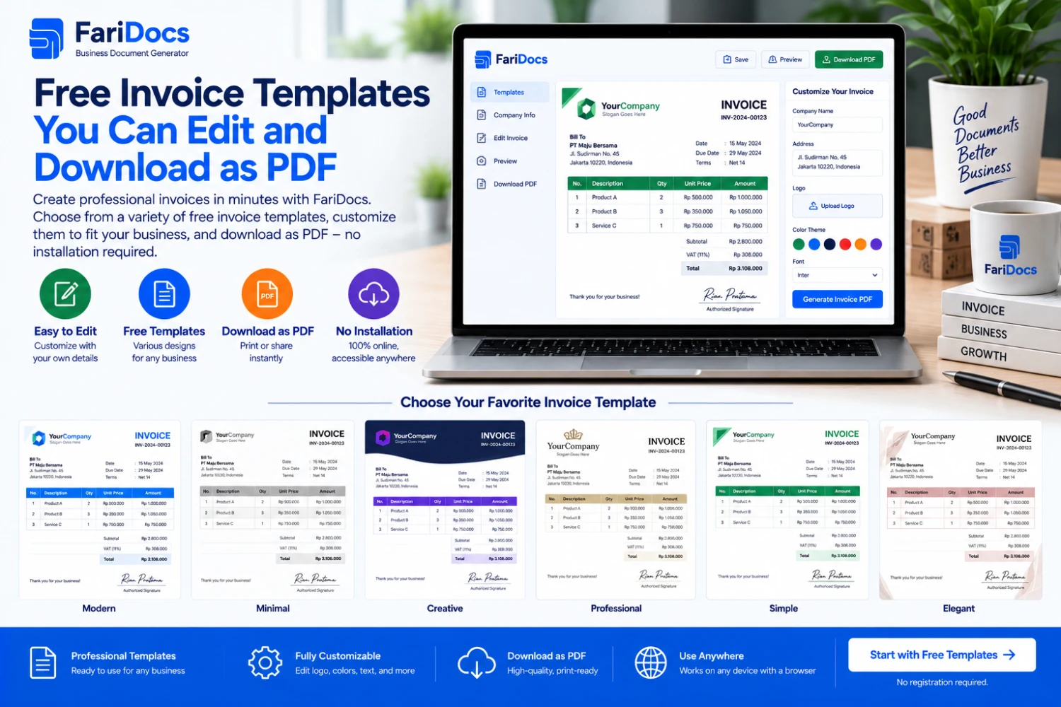 Template Invoice Gratis yang Bisa Diedit dan Diunduh PDF