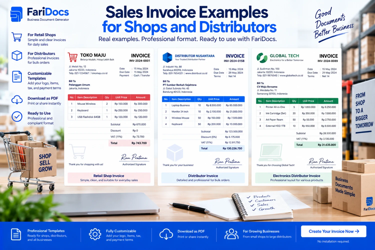 Sales Invoice Examples for Shops and Distributors