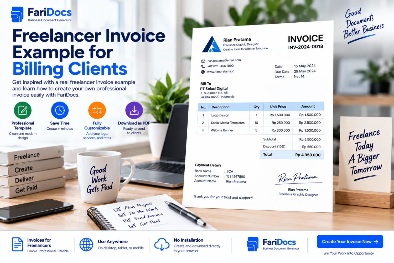 Freelancer Invoice Example for Billing Clients