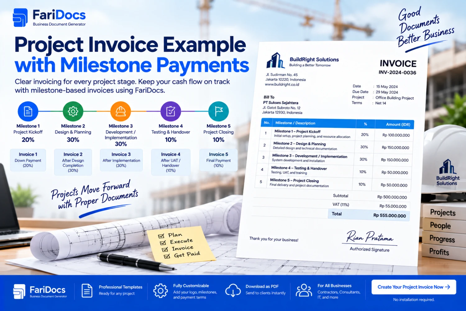 Project Invoice Example with Milestone Payments