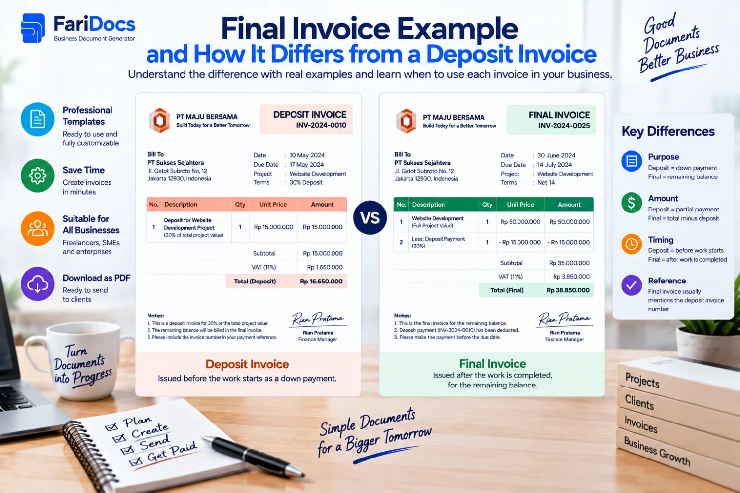Contoh Invoice Pelunasan dan Perbedaannya dengan Invoice DP
